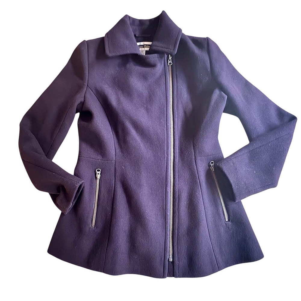 Vtg KRISTEN BLAKE Purple Wool Blend Coat Moto Jacket Asymmetrical‎ Y2K Sz SMALL